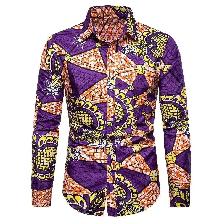 Chemises pour hommes imprimées traditionnelles africaines chemisiers décontractés à simple boutonnage chemise à manches longues Streetwear tendance hauts à revers vêtements pour hommes