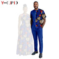 Robes africaines à imprimé Halter pour femmes, tenues assorties pour hommes, ensembles chemise et pantalon, vêtements de couple africains pour fête 26C005