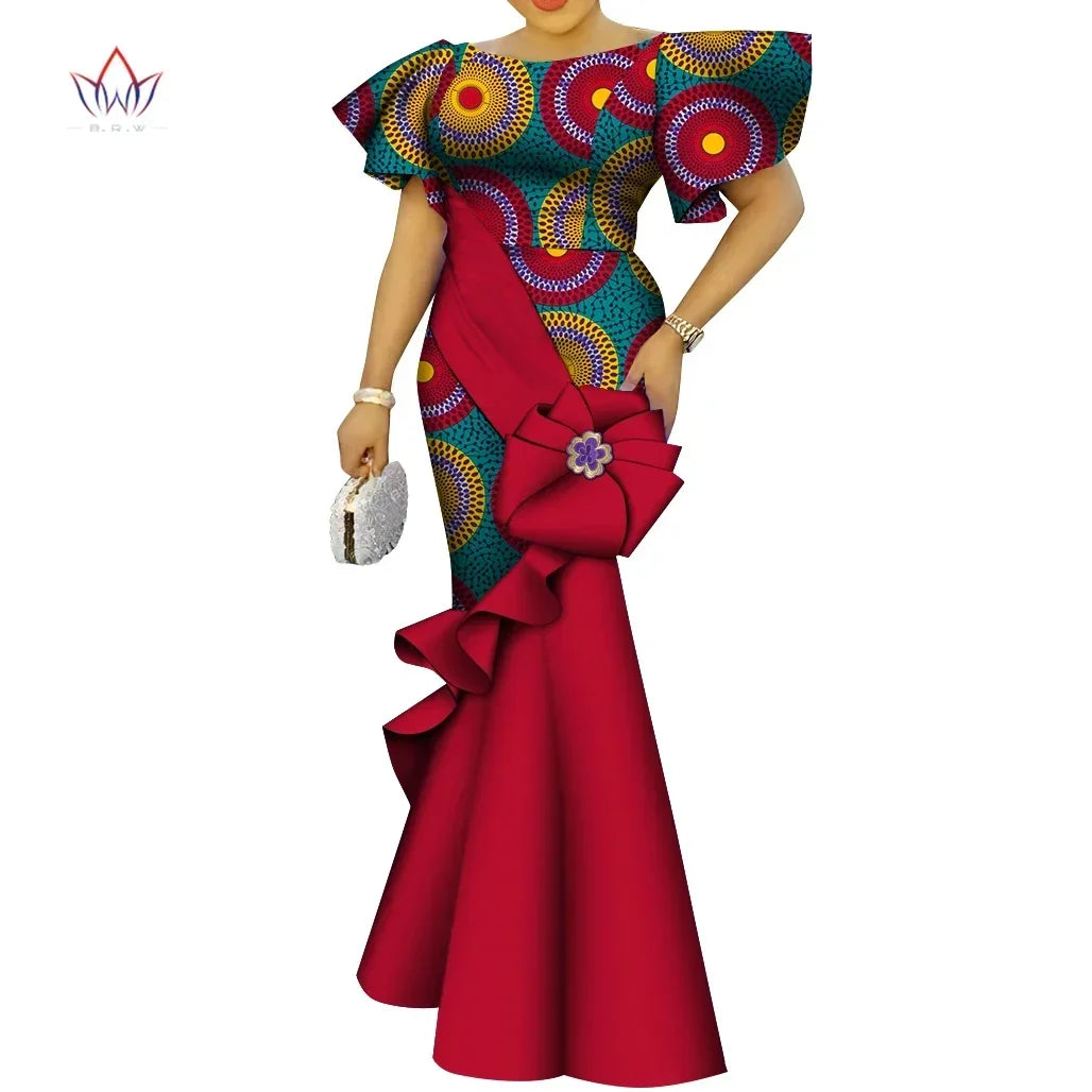 African Women's Dress Elegant Ladies Evening Gowns Ankara Long Robes Flower Dresses Vestidos Church Dresses for Women WY9498