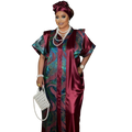 African Women Kaftan Loose Fit Jacquard Satin Fabric Waist Tie Maxi Dress Plus Size