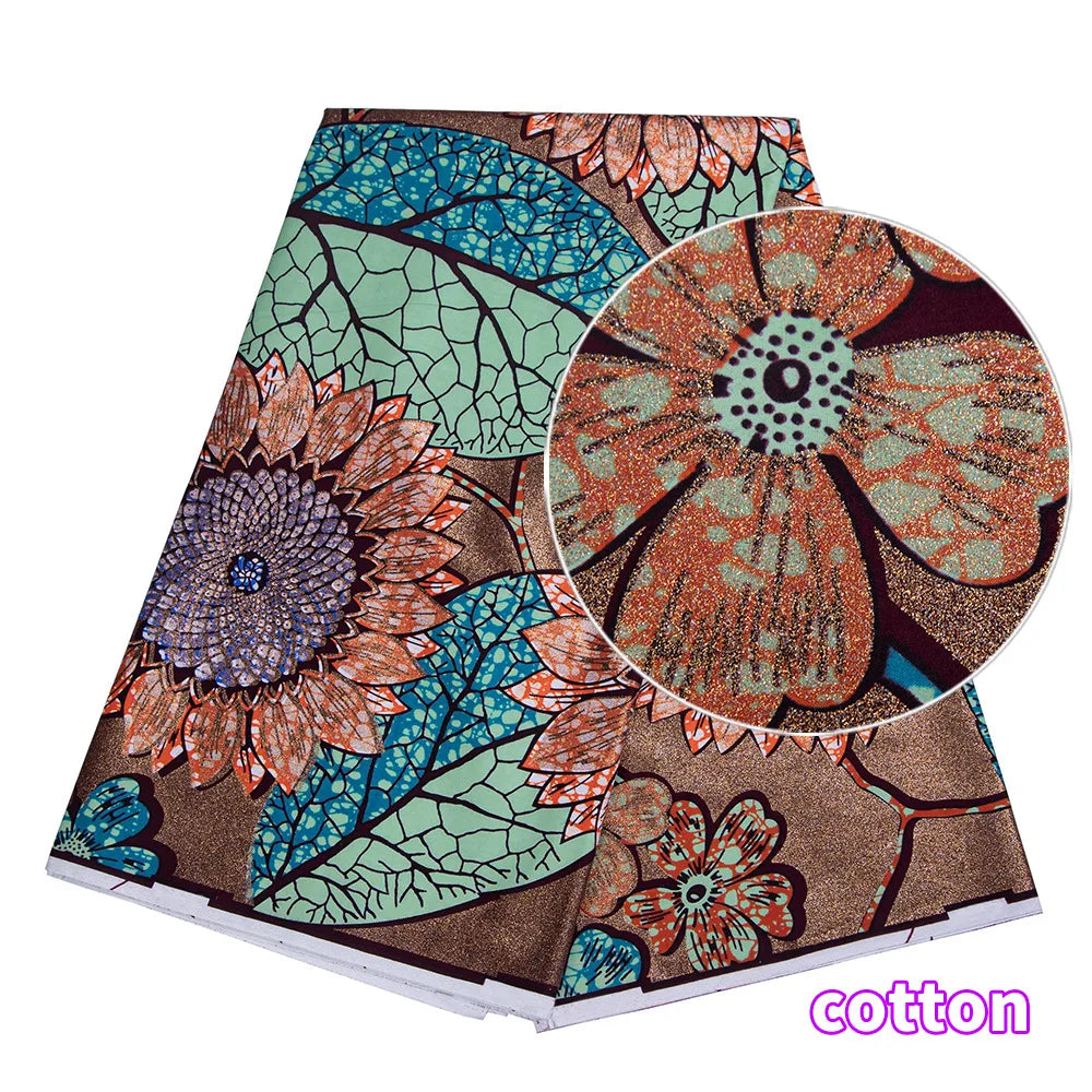 Tissu africain imprimé wax – Ankara 100 % coton avec paillettes dorées, 6 yards/rouleau, pour robes, foulards et vêtements de mode