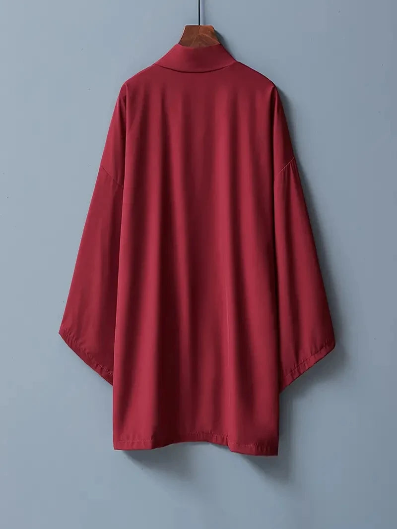 Robe d'été noire pour hommes, vêtements de samouraï, couleur unie, ample, Costume traditionnel asiatique, cape Kimono japonaise de plage, manteau de protection solaire