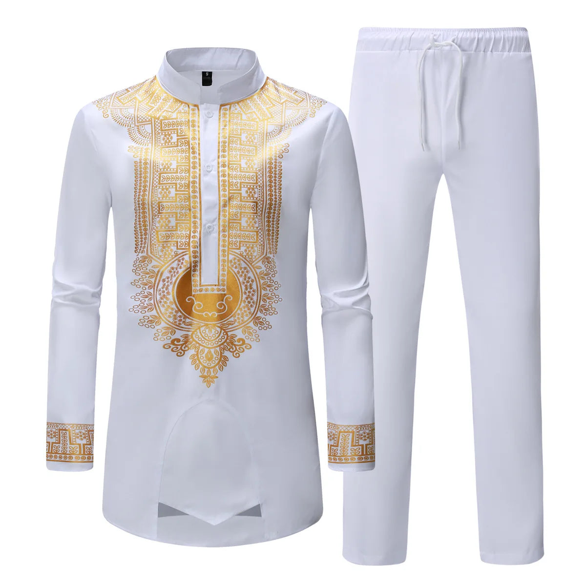 Ensemble chemise et pantalon pour hommes africains, 2 pièces, imprimé en métal, manches longues, Kaftan Dashiki, uniforme traditionnel africain, Costume décontracté à la mode