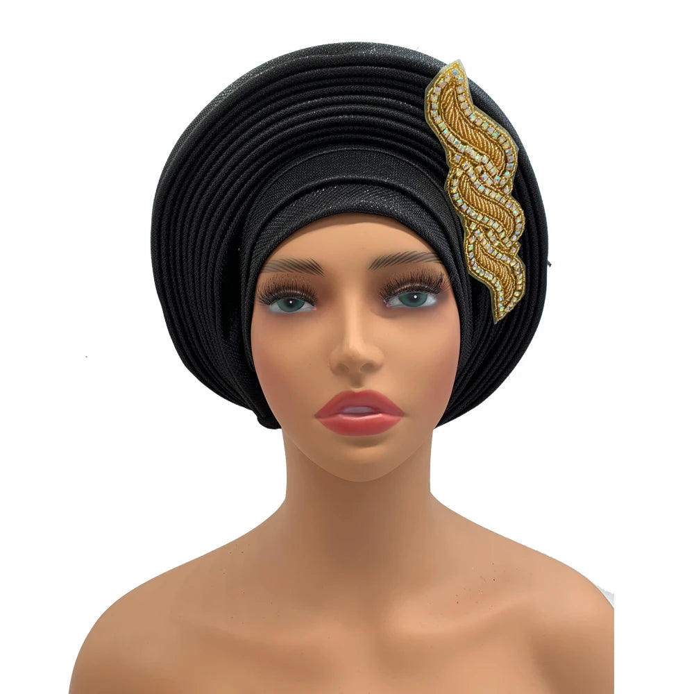 Cravate de sauna africaine Auto Gele pour femmes, couvre-chef nigérian, fête de mariage, turban féminin, casquette prête à porter