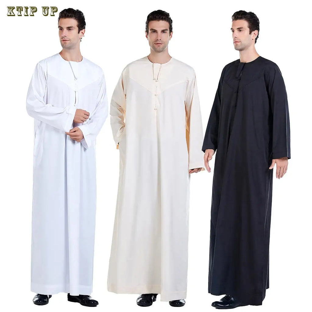 Abaya islamique arabe pour hommes Robe imprimé ethnique col montant chemise mi-longue pour jeunes manteau de luxe vêtements décontractés pour hommes musulmans à la mode