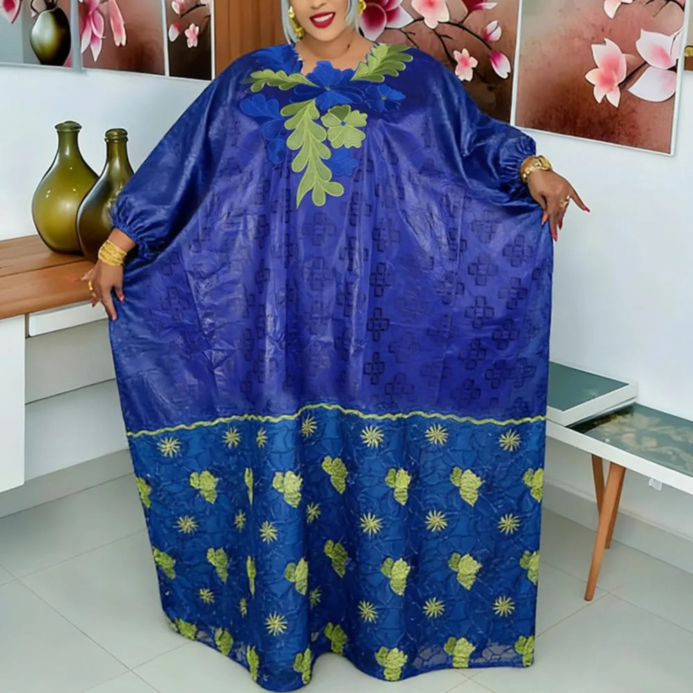 2026 African Dresses for Woman Kaftan Dress Embroidery Bazin Riche Traditional Outfit for Wedding Party Church Gown Turkey Dress
