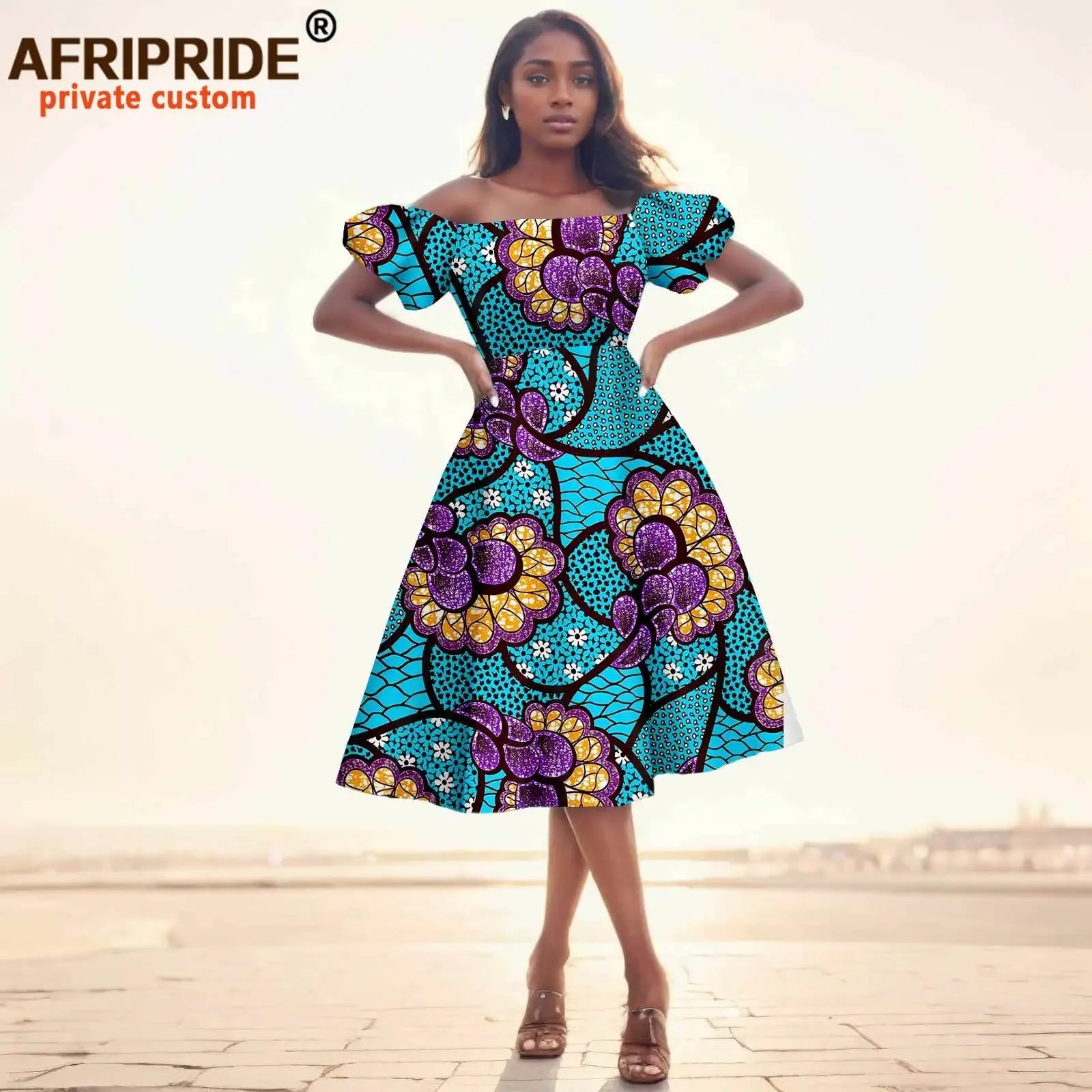 African Dresses for Women Short Sleeve High Waist Print Midi Dress Ankara Attire Traditional Outfit Elegant Fashion Wear 2425102
