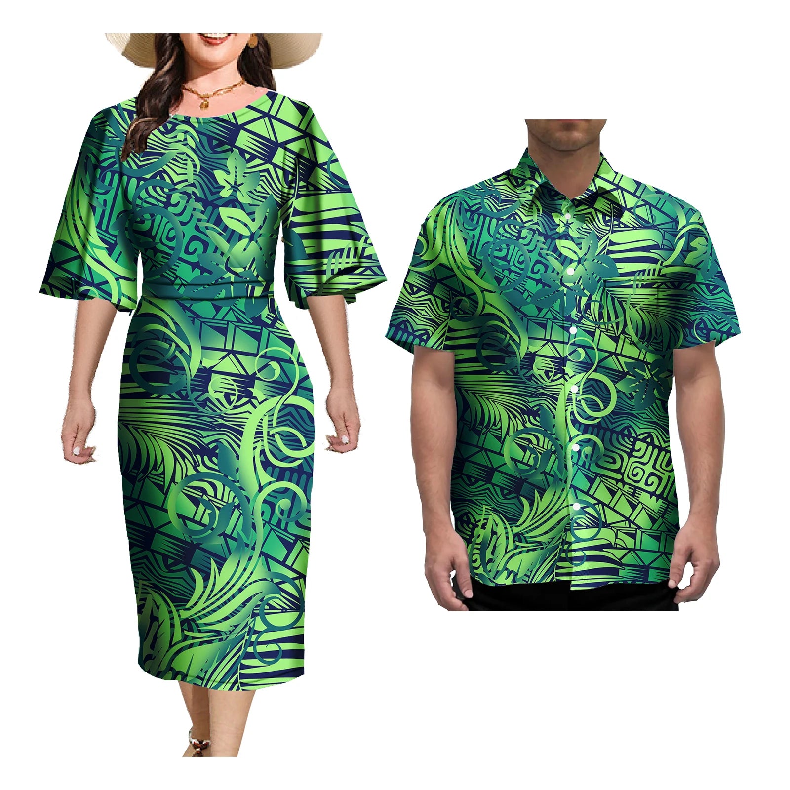 Ensemble de Tenue de Couple pour Femme et Homme, Robes Élégantes, Jupe Sexy, Tatouage Samoa, Imprimé, Décontracté, Assortie