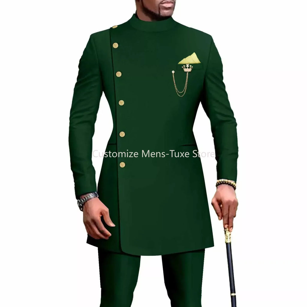 Costumes pour hommes Blazers vêtements africains pour hommes costume 2 pièces veste pantalon mariage traditionnel coupe ajustée couleur unie Festival fête