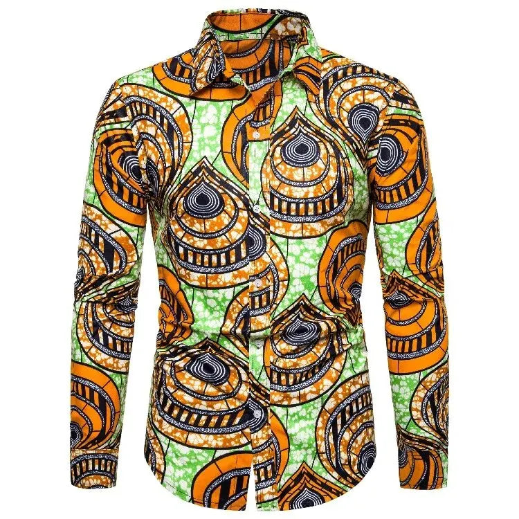 Chemises pour hommes imprimées traditionnelles africaines chemisiers décontractés à simple boutonnage chemise à manches longues Streetwear tendance hauts à revers vêtements pour hommes