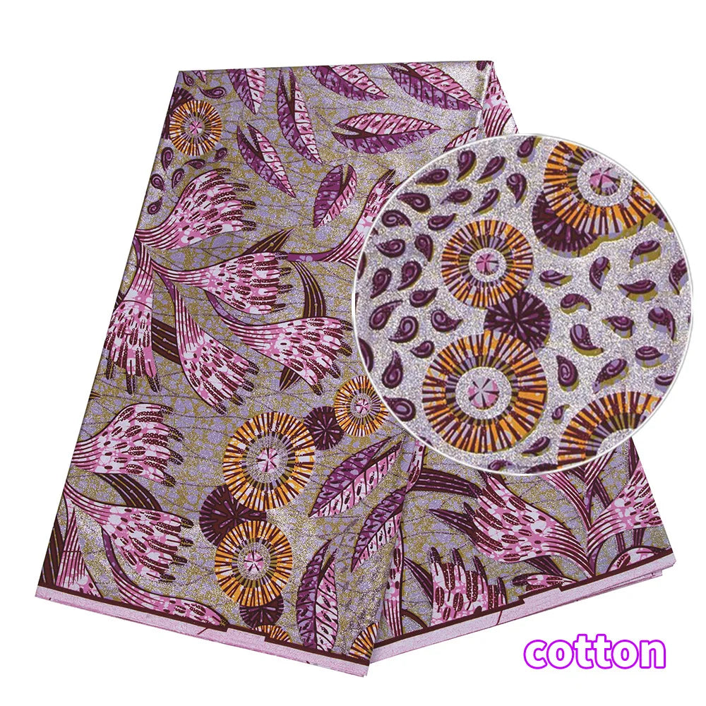Tissu africain imprimé wax – Ankara 100 % coton avec paillettes dorées, 6 yards/rouleau, pour robes, foulards et vêtements de mode