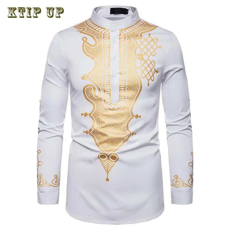 Abaya islamique arabe pour hommes Robe imprimé ethnique col montant chemise mi-longue pour jeunes manteau de luxe vêtements décontractés pour hommes musulmans à la mode