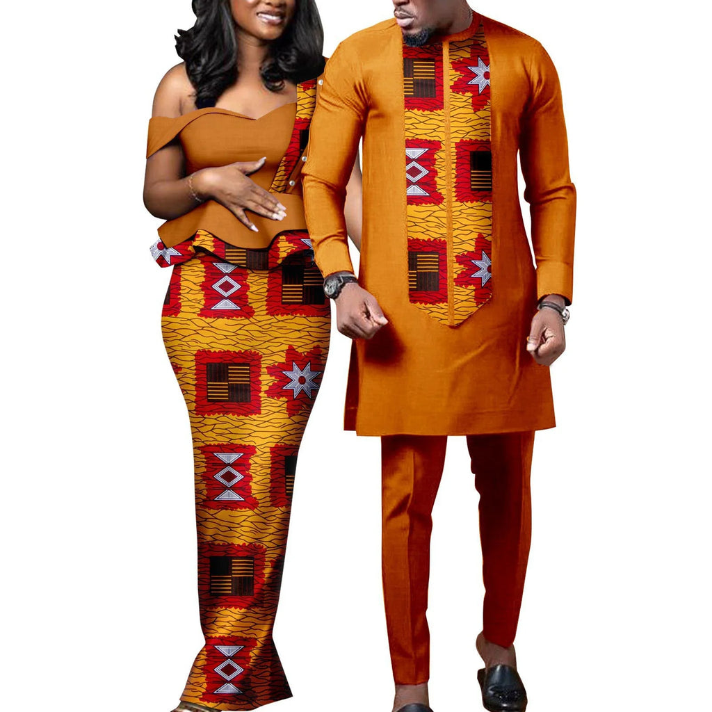 Robes africaines pour femmes, tenues assorties pour couples Bazin Lover, robes de soirée sirène imprimées, ensembles chemise et pantalon pour hommes, tenues de mariage
