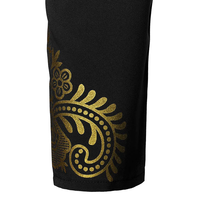 Abaya islamique arabe pour hommes Robe imprimé ethnique col montant chemise mi-longue pour jeunes manteau de luxe vêtements décontractés pour hommes musulmans à la mode