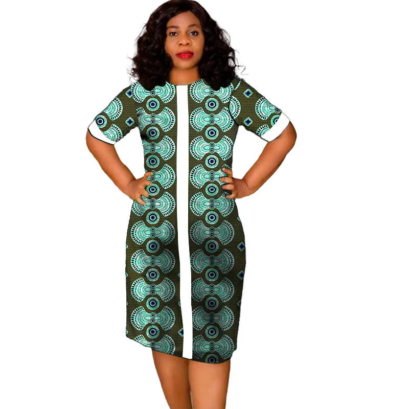 African Fashion O-Neck Dress White&Wax Patchwork Original Design Tailor Made Women's Outfit Colorful Print Female Party Wear