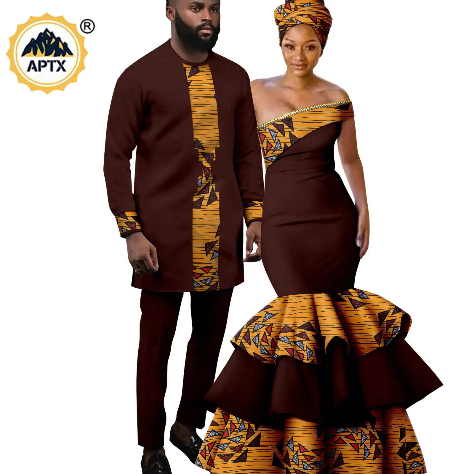 Vêtements Africains pour Couple, Robes sulfAssorties, Tenues pour Hommes, Ensembles Chemise et Pantalon, Dashiki, Robe de ixà Volants pour Dames, Y23C002