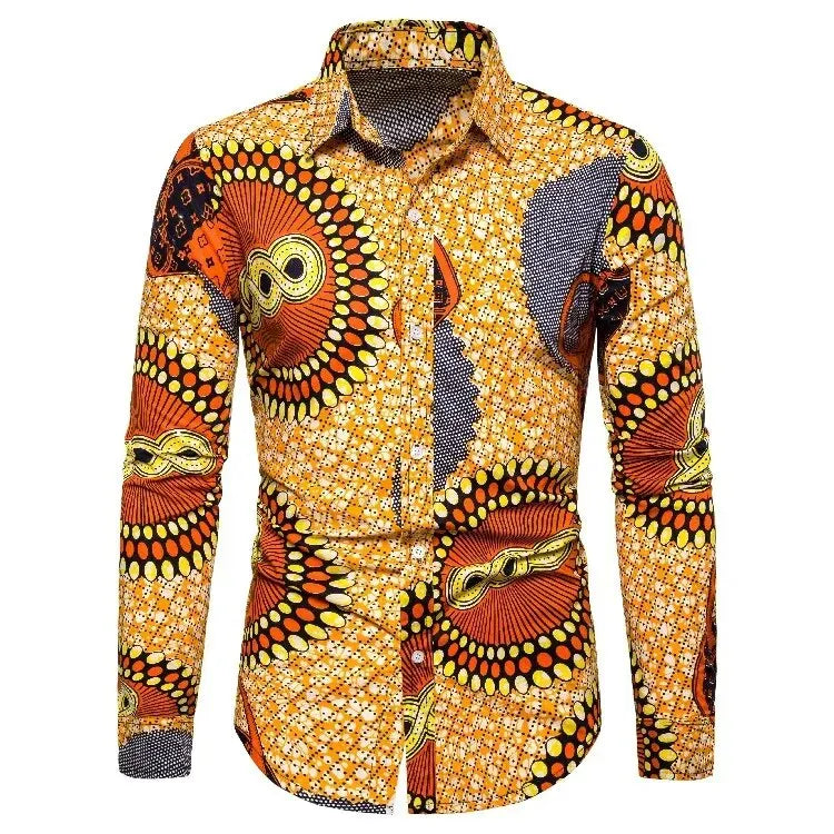 Chemises pour hommes imprimées traditionnelles africaines chemisiers décontractés à simple boutonnage chemise à manches longues Streetwear tendance hauts à revers vêtements pour hommes