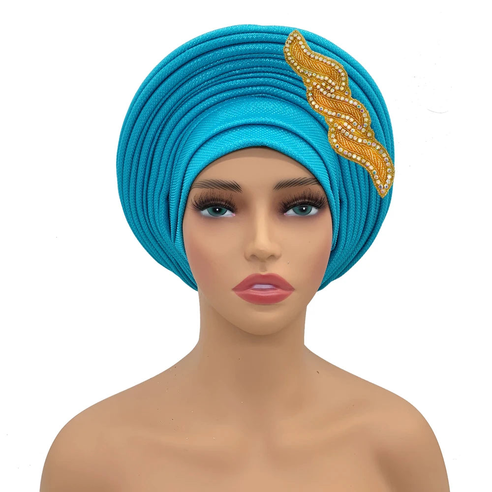 Cravate de sauna africaine Auto Gele pour femmes, couvre-chef nigérian, fête de mariage, turban féminin, casquette prête à porter