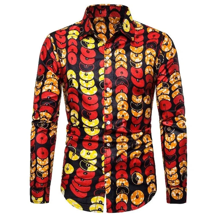 Chemises pour hommes imprimées traditionnelles africaines chemisiers décontractés à simple boutonnage chemise à manches longues Streetwear tendance hauts à revers vêtements pour hommes