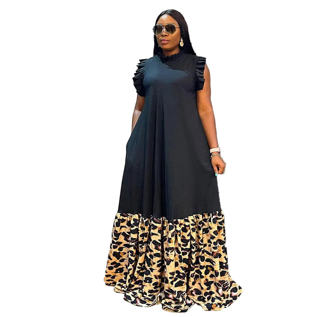 Long African Maxi Dress Women Leopard Print Patchwork Robes Africa Clothing Summer New Fashion Streetwear African Dress Vestidos