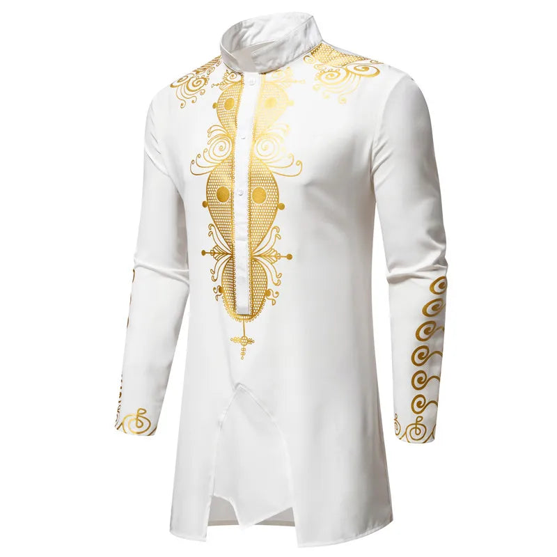 Ensemble de Robe imprimé africain à col montant pour hommes, noir/blanc, tenue de chef Tribal du moyen-orient de saphir, haut + pantalon, 2 pièces, 2026