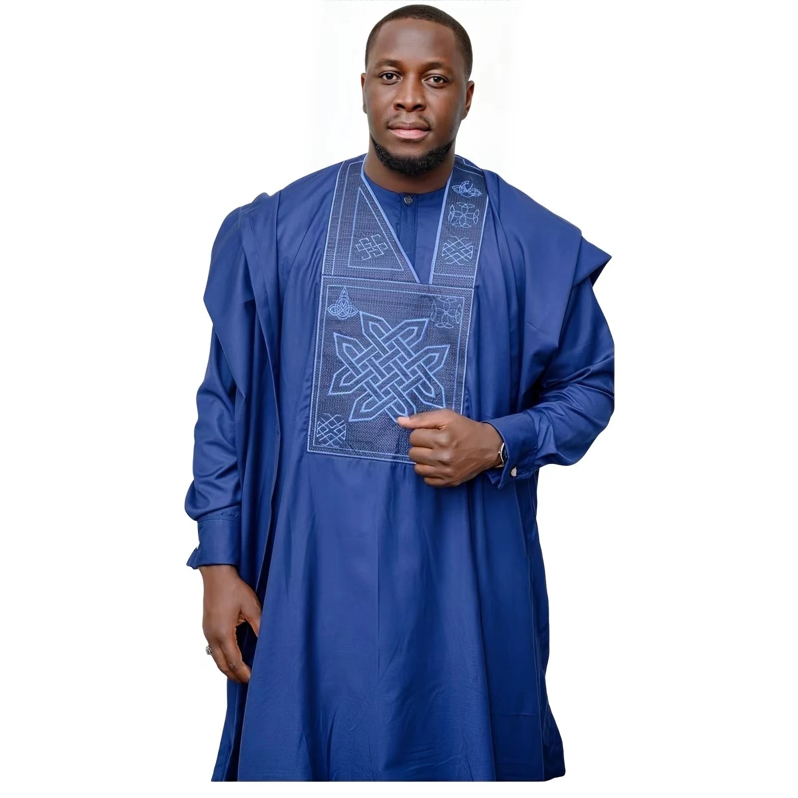 Vêtements Africains pour Homme, Haut Brodé à Manches sulf, Bazin Riche