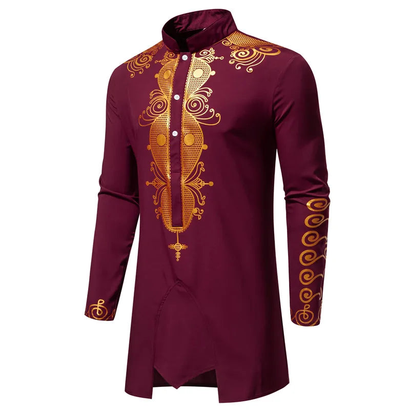 Ensemble de Robe imprimé africain à col montant pour hommes, noir/blanc, tenue de chef Tribal du moyen-orient de saphir, haut + pantalon, 2 pièces, 2026