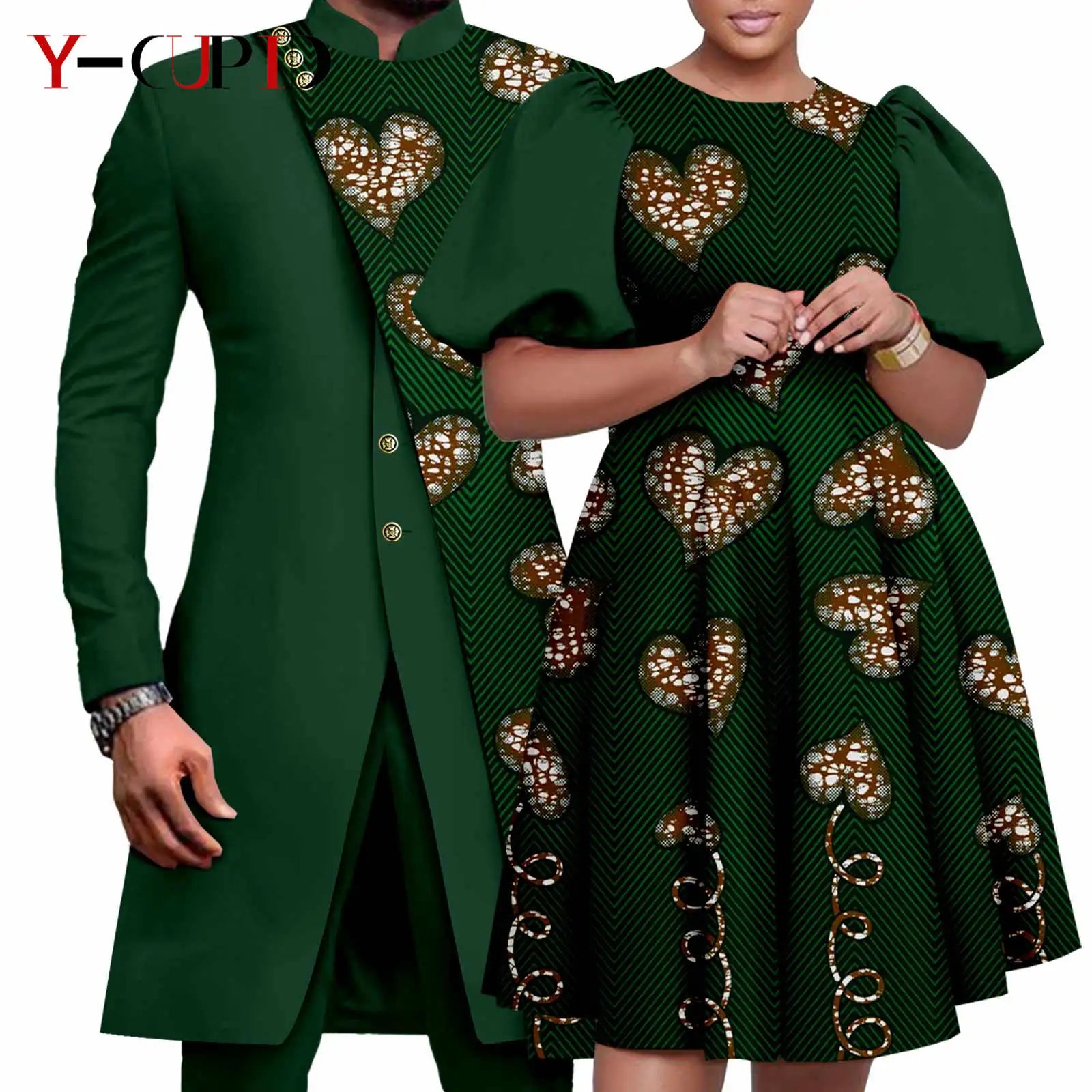 Vêtements Africains Assortis pour Couple Dashiki, Robe Imprimée, Bazin Riche, Ensemble Veste et Pantalon Imbibés, 2 Pièces, Y23C076