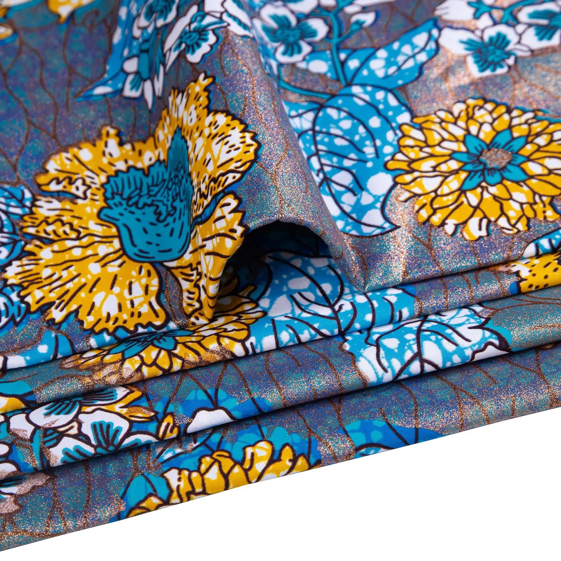 Tissu africain imprimé wax – Ankara 100 % coton avec paillettes dorées, 6 yards/rouleau, pour robes, foulards et vêtements de mode