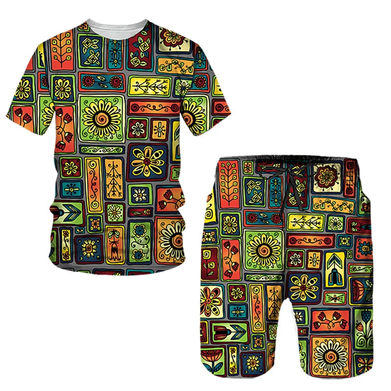 Ensembles de t-shirts et shorts College en 3D de style ethnique africain pour hommes, mode décontractée, t-shirt à manches courtes, olympiques pantalons, vêtements respirants