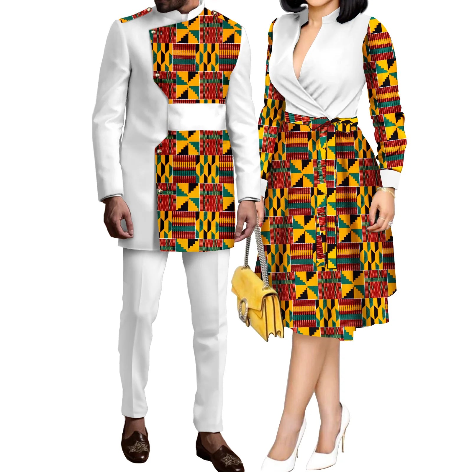 SEA&ALP Tenues de couple africaines imprimées Kente pour mariage, ensemble Dashiki africain pour homme à manches longues et pantalon, robes assorties pour femme