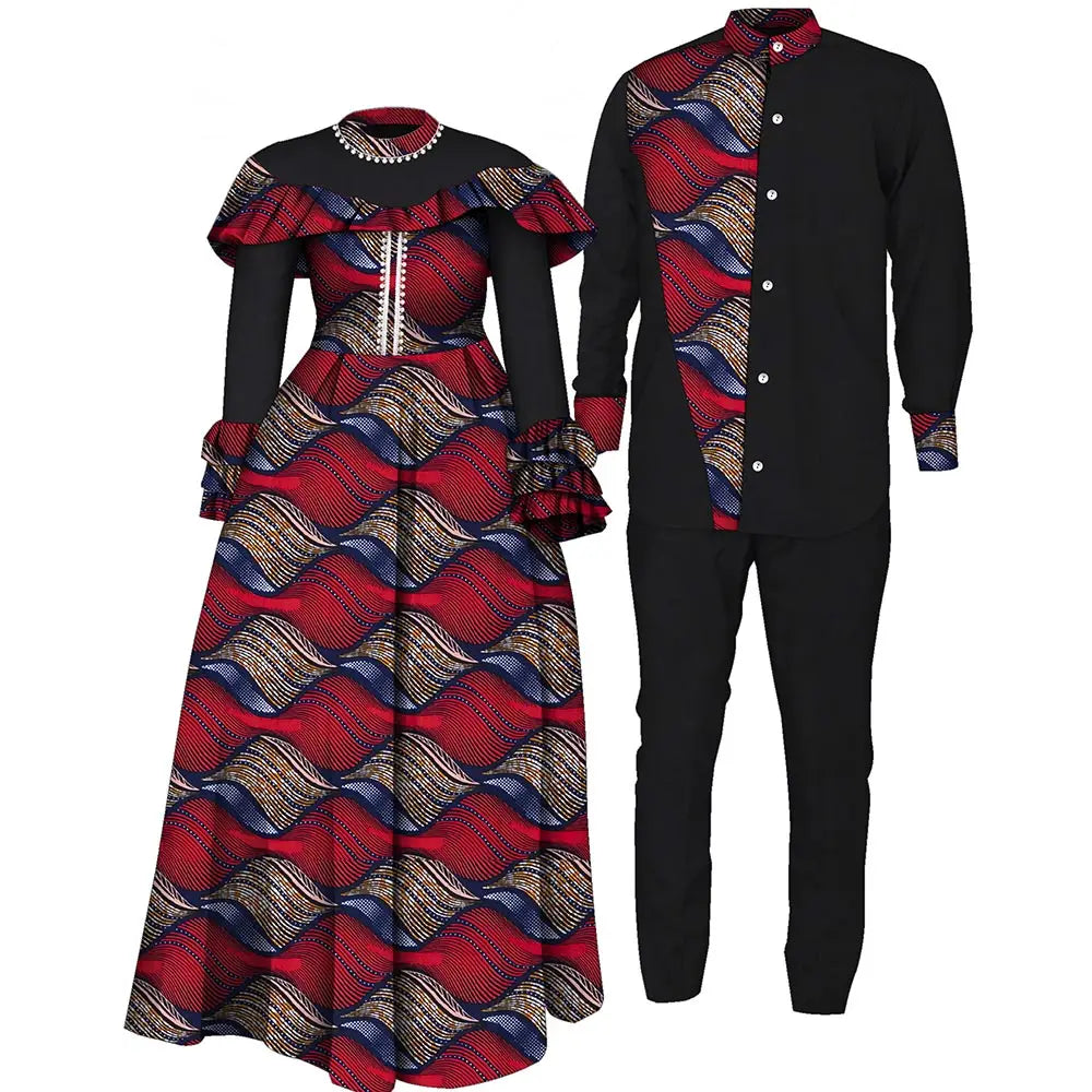 Vêtements de Couple africains, robes africaines pour femmes, ensemble haut et pantalon imprimés pour hommes, vêtements de fête pour amoureux de mariage, Wyq1093
