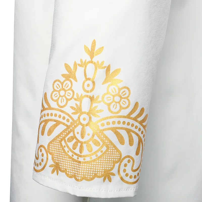 Abaya islamique arabe pour hommes Robe imprimé ethnique col montant chemise mi-longue pour jeunes manteau de luxe vêtements décontractés pour hommes musulmans à la mode