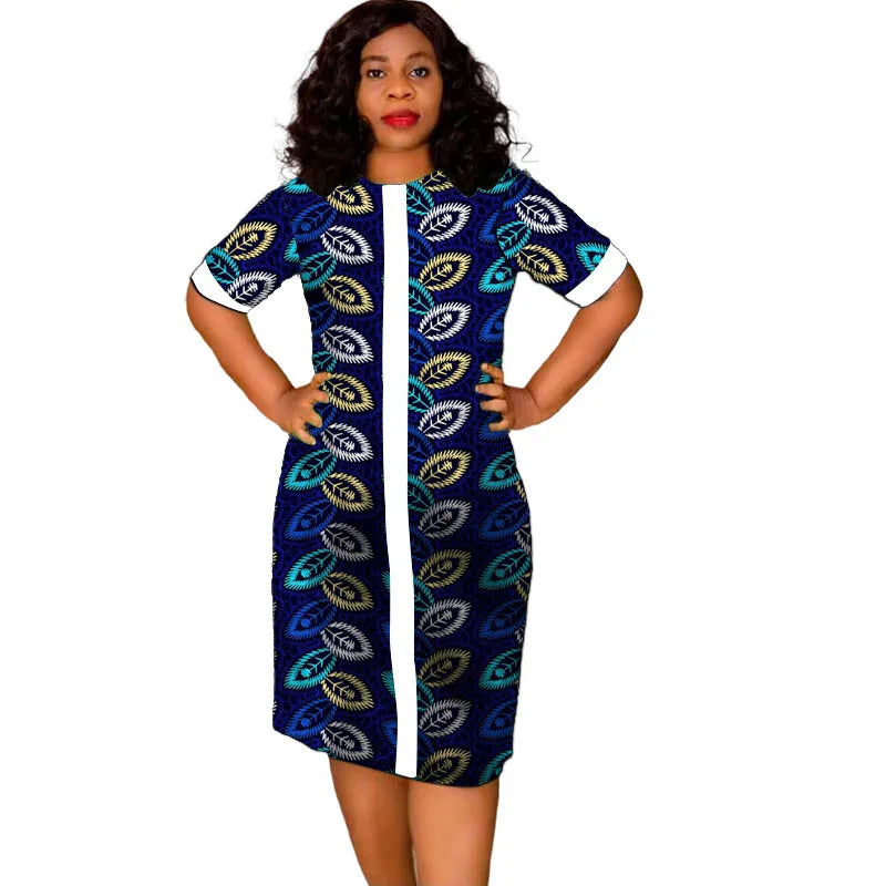 African Fashion O-Neck Dress White&Wax Patchwork Original Design Tailor Made Women's Outfit Colorful Print Female Party Wear