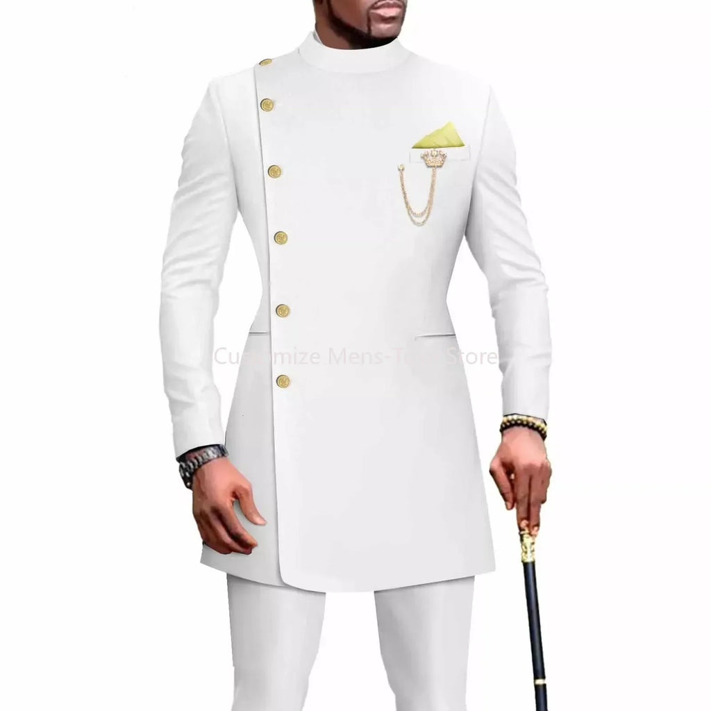 Costumes pour hommes Blazers vêtements africains pour hommes costume 2 pièces veste pantalon mariage traditionnel coupe ajustée couleur unie Festival fête