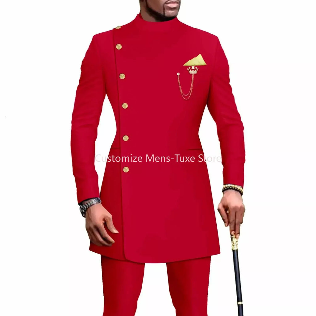 Costumes pour hommes Blazers vêtements africains pour hommes costume 2 pièces veste pantalon mariage traditionnel coupe ajustée couleur unie Festival fête