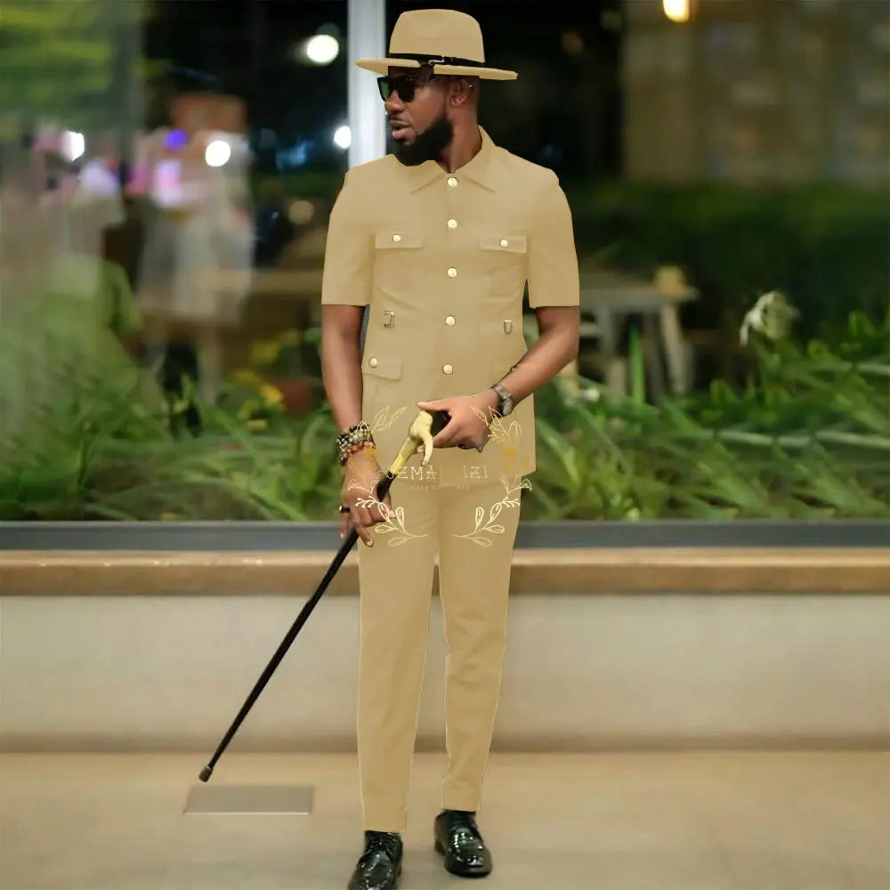 Costumes de style africain pour hommes pour mariage, sur mesure, 2 pièces, veste à simple boutonnage, pantalon, 2 pièces, costumes de marié, costume homme