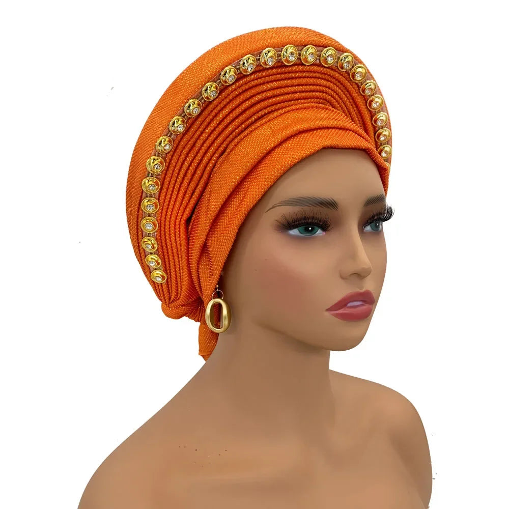 Turban Africain pour Femme, Casquette de Sauna Nigériane, Accessoire de ixde Mariage, Enveloppes de Tête Déjà Faites à la Main