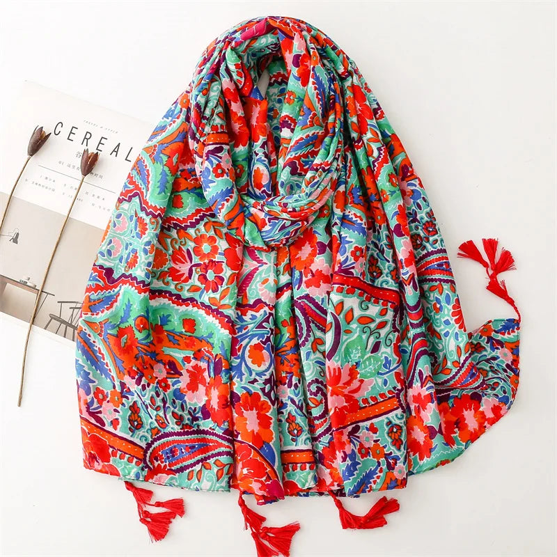Châle en Viscose avec Pompon, Écharpe Africaine, Indienne, Ethnique, Géométrique, Florale, Haute Qualité, Bande Ronde, Hijab Musulman, Bufanda, 180x90cm