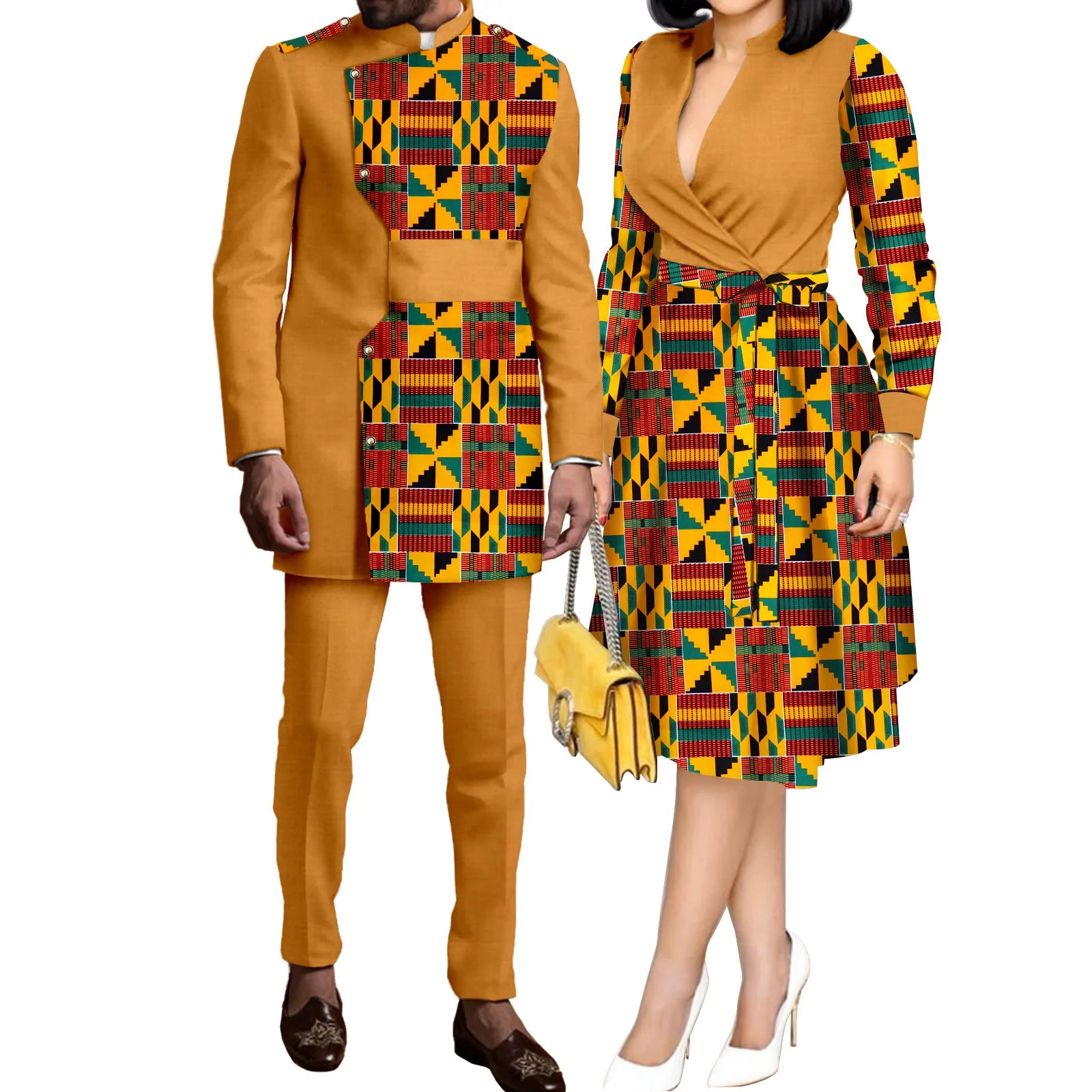 SEA&ALP Tenues de couple africaines imprimées Kente pour mariage, ensemble Dashiki africain pour homme à manches longues et pantalon, robes assorties pour femme