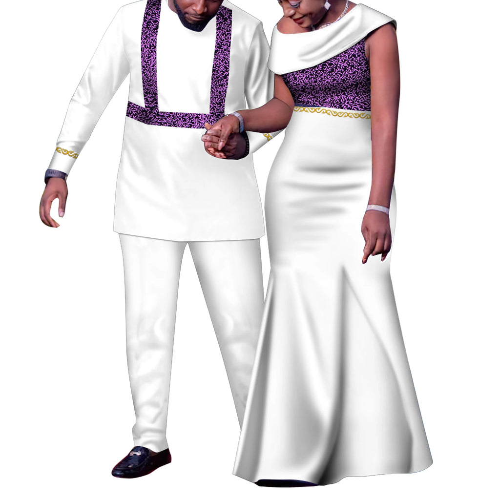 Tenues de Couple africain, ensembles assortis Dashiki, costume et robes pour hommes africains pour femmes, vêtements de fête pour Couple WYQ905