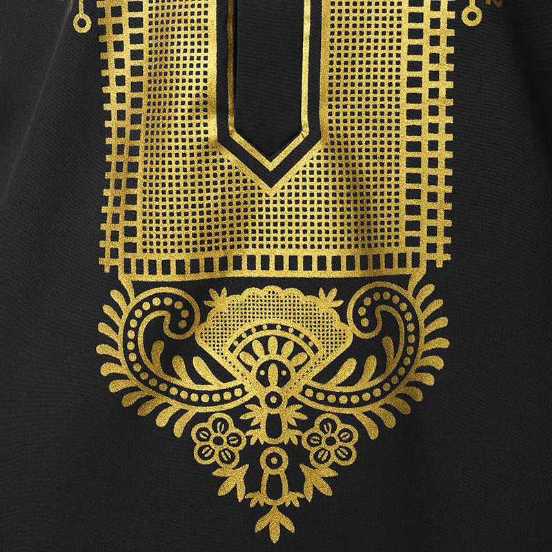 Abaya islamique arabe pour hommes Robe imprimé ethnique col montant chemise mi-longue pour jeunes manteau de luxe vêtements décontractés pour hommes musulmans à la mode