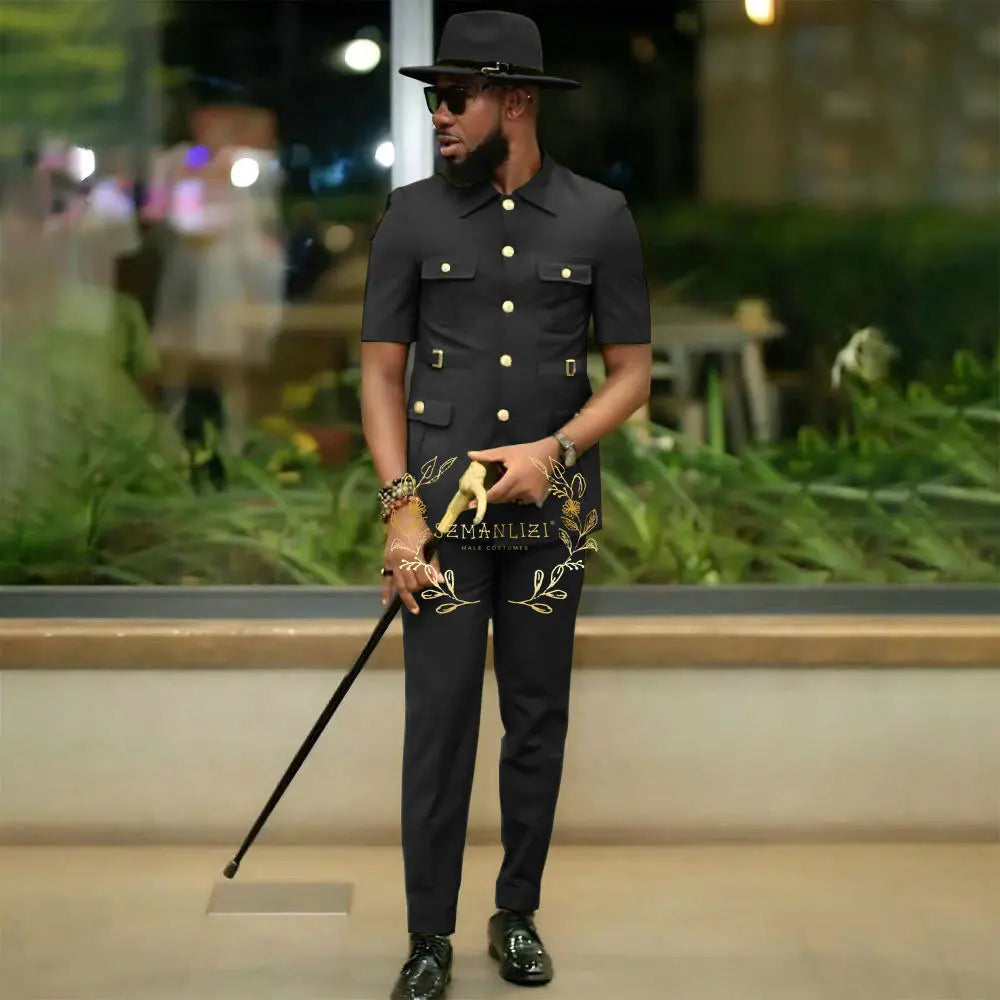 Costumes de style africain pour hommes pour mariage, sur mesure, 2 pièces, veste à simple boutonnage, pantalon, 2 pièces, costumes de marié, costume homme