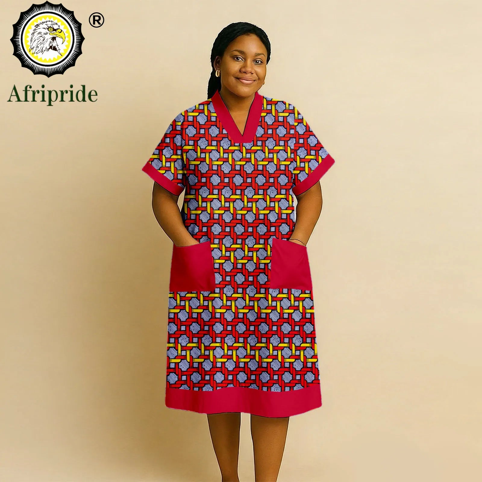 African Dresses for Women Short Sleeve V-Neck High Waist Pocket Elegant Fashion Ankara Attire Floral Printed Dresses 2625032