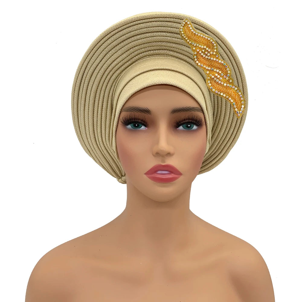 Cravate de sauna africaine Auto Gele pour femmes, couvre-chef nigérian, fête de mariage, turban féminin, casquette prête à porter