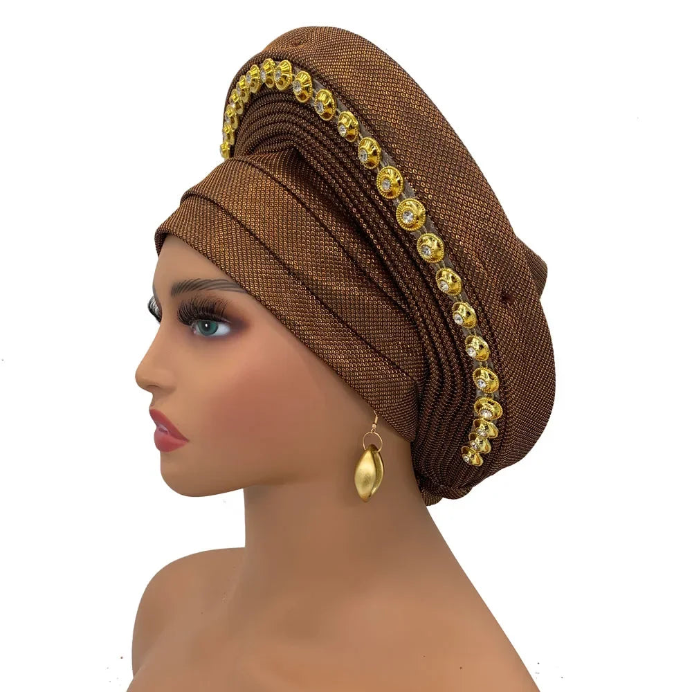 Turban Africain pour Femme, Casquette de Sauna Nigériane, Accessoire de ixde Mariage, Enveloppes de Tête Déjà Faites à la Main