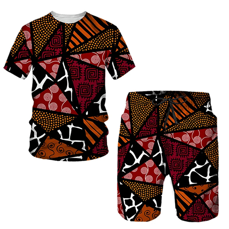 Ensembles de t-shirts et shorts College en 3D de style ethnique africain pour hommes, mode décontractée, t-shirt à manches courtes, olympiques pantalons, vêtements respirants
