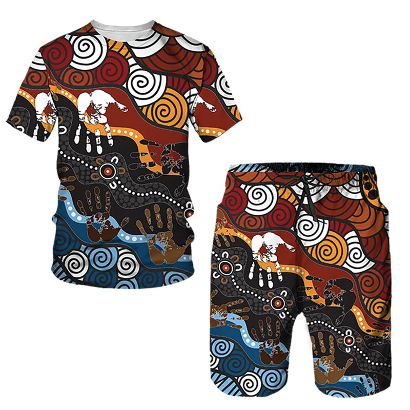 Ensembles de t-shirts et shorts College en 3D de style ethnique africain pour hommes, mode décontractée, t-shirt à manches courtes, olympiques pantalons, vêtements respirants