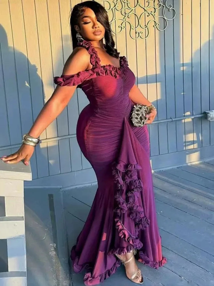 African Dresses For Women Elegant Off Shoulder Dashiki Maxi A-Line Dress Ladies Traditional African Clothing Fairy Dreaes