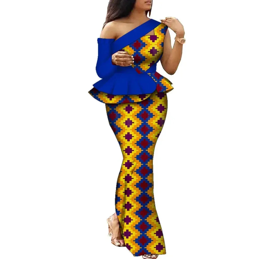 African Dress Women Traditional Ankara Print Dress for Women Elegant Party Two Pieces Sets Top and Skirt Lady's Outfits WY10085